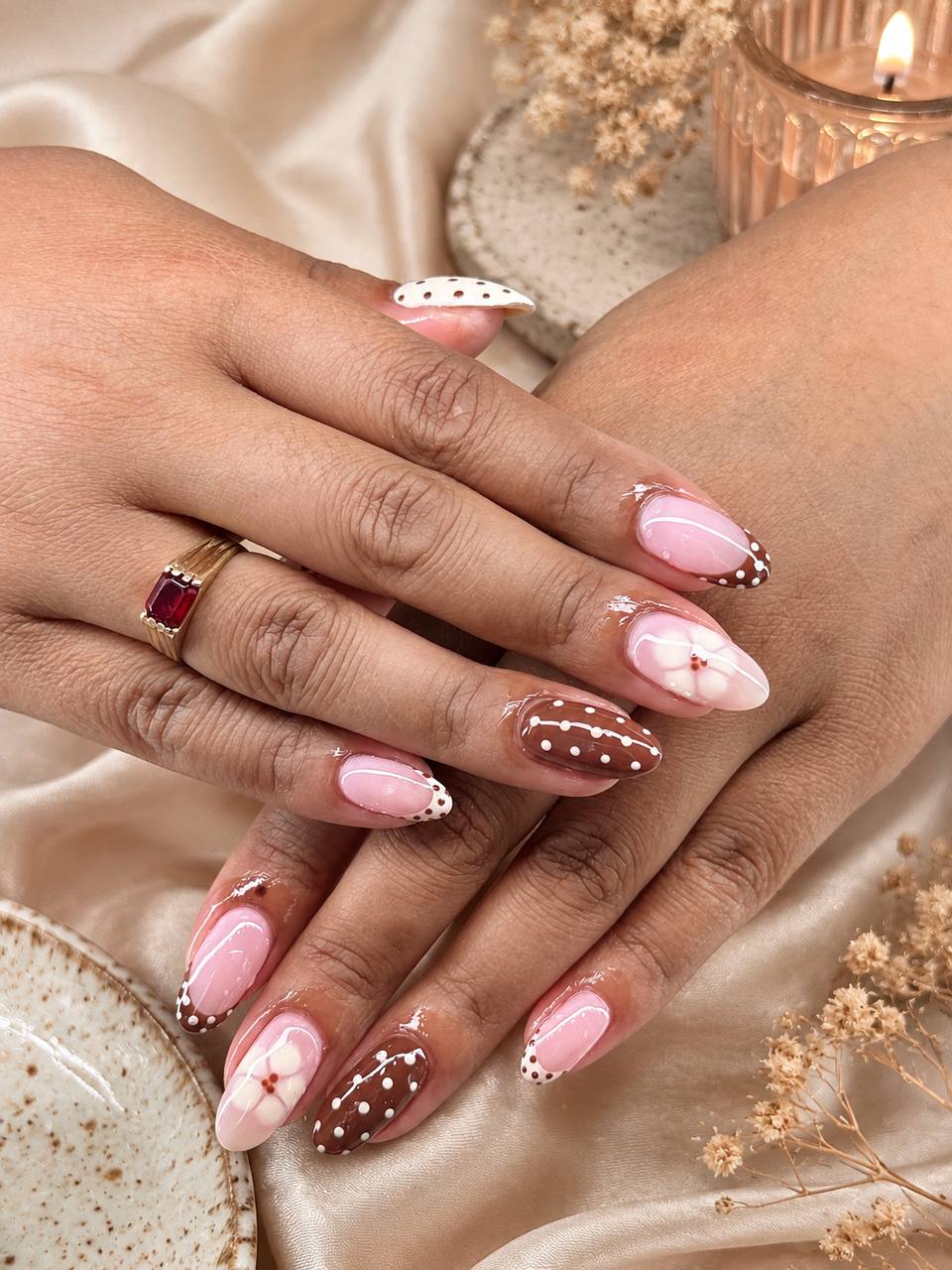 Espresso-toned nail art in warm chocolate shades